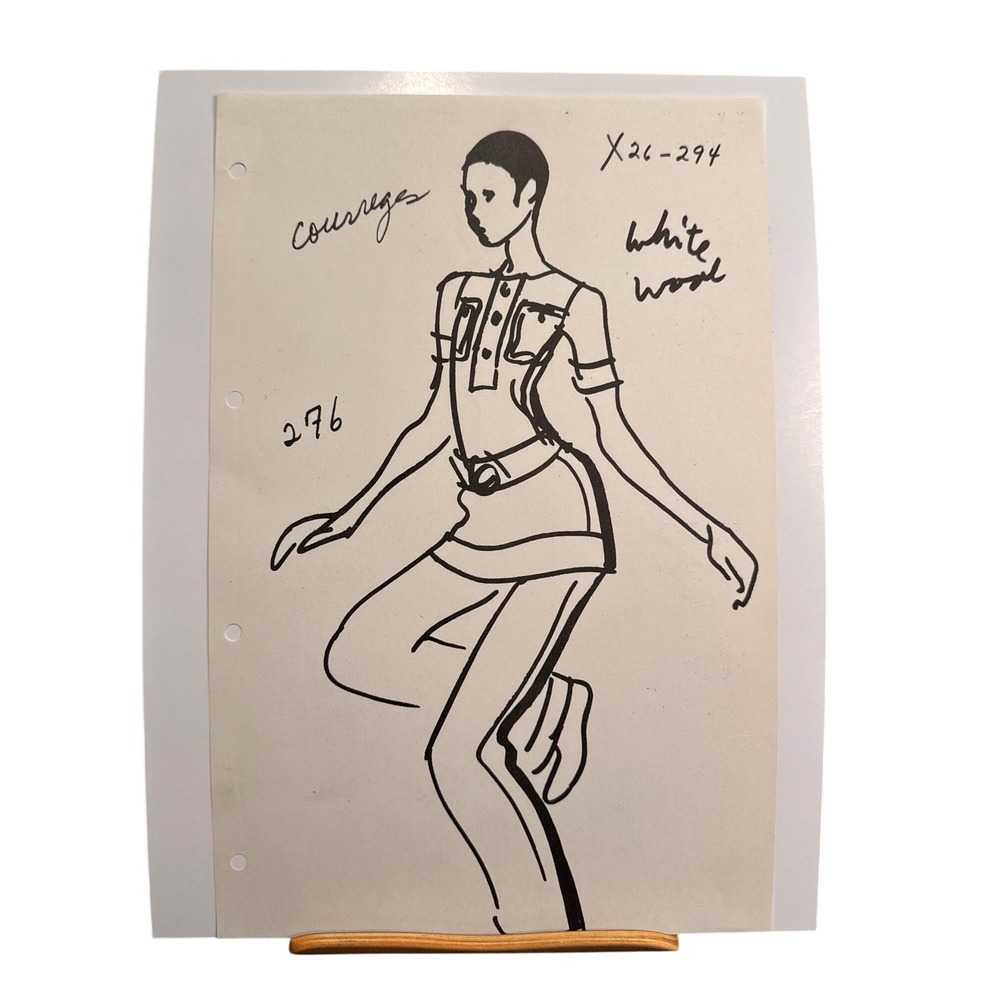 Vintage Courreges Fashion Illustration Sketch White Wool Mod Design Ephemera